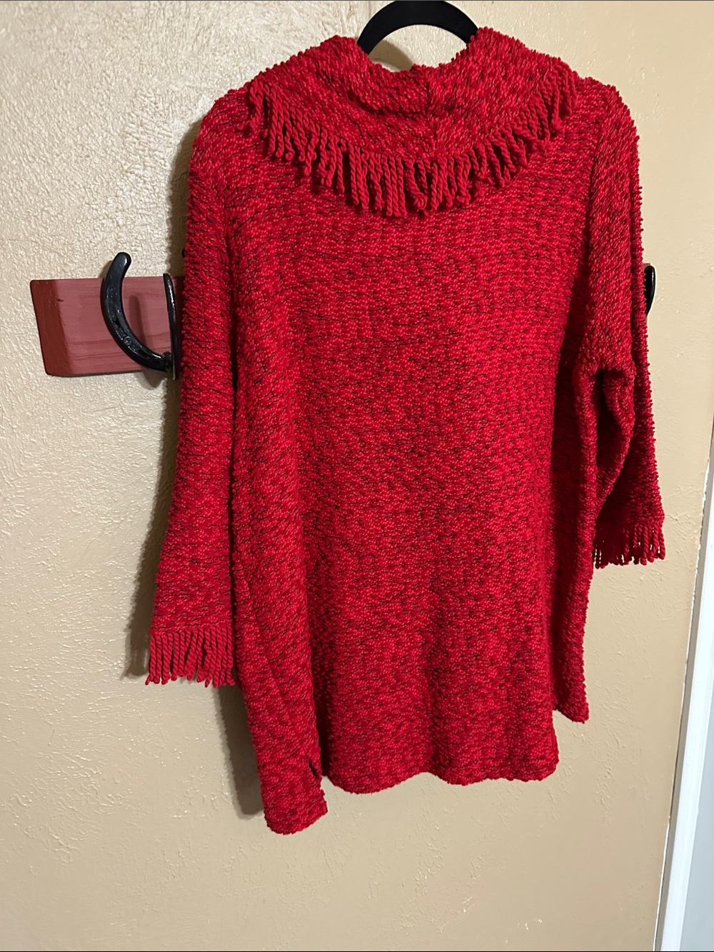 Ali Miles Red Fringe Cowl-Neck Sweater Tunic - Picture 2 of 2